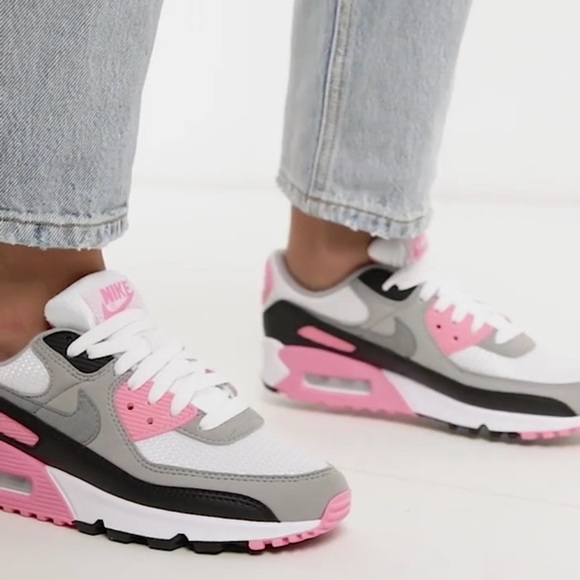 White/Laser Fuchsia Air Max 90 EasyOn Preschool Shoe | Hibb Nike Air Max 90 white and pink sneakers